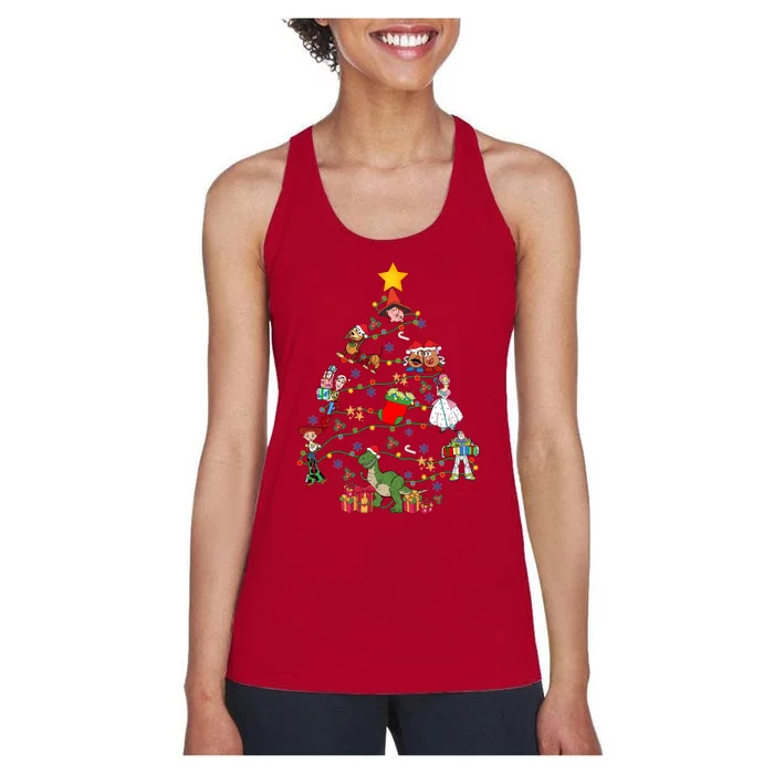 Toy Christmas Lights Tree Christmas Tree Woody Buzz Lightyear Women's Racerback Tank