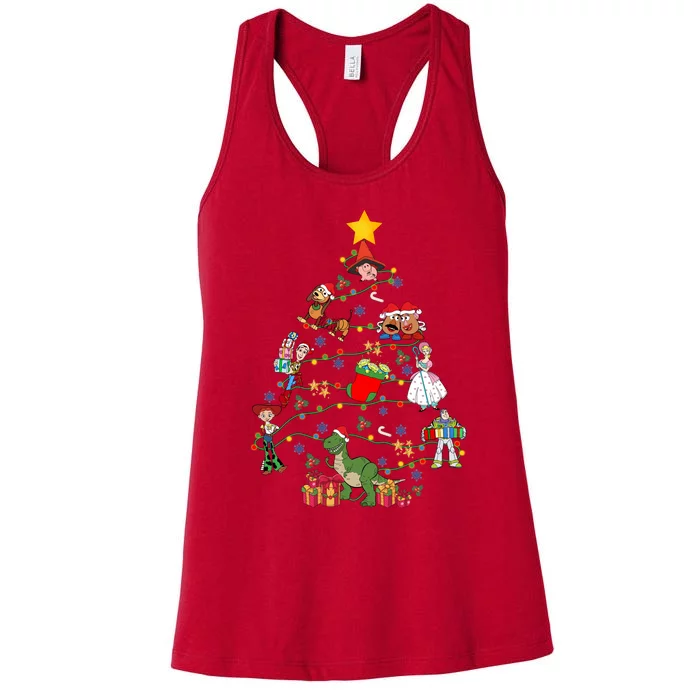 Toy Christmas Lights Tree Christmas Tree Woody Buzz Lightyear Women's Racerback Tank