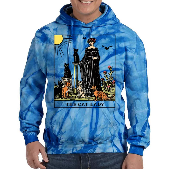 The Cat Lady Tarot Card Vintage Gothic Women Cat Mom Tie Dye Hoodie