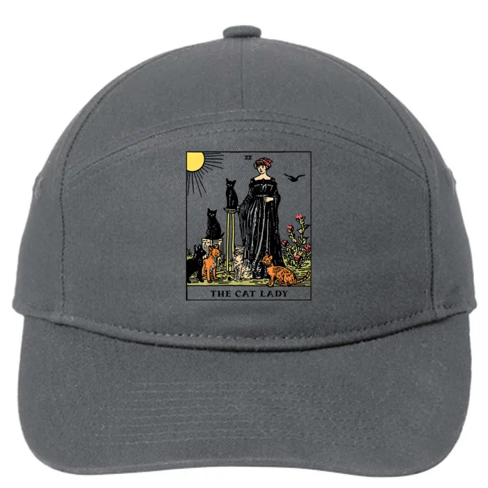 The Cat Lady Tarot Card Vintage Gothic Women Cat Mom 7-Panel Snapback Hat