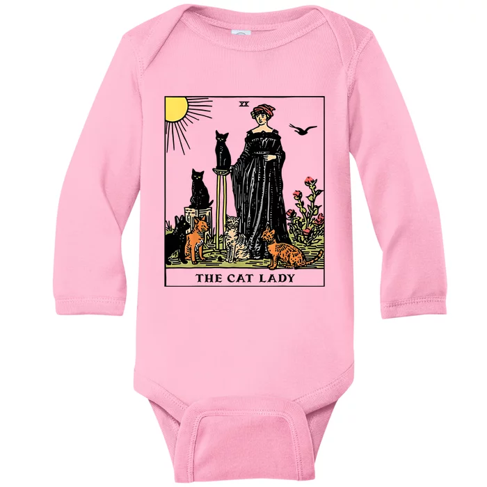 The Cat Lady Tarot Card Vintage Gothic Women Cat Mom Baby Long Sleeve Bodysuit