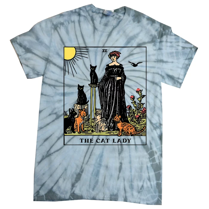 The Cat Lady Tarot Card Vintage Gothic Women Cat Mom Tie-Dye T-Shirt