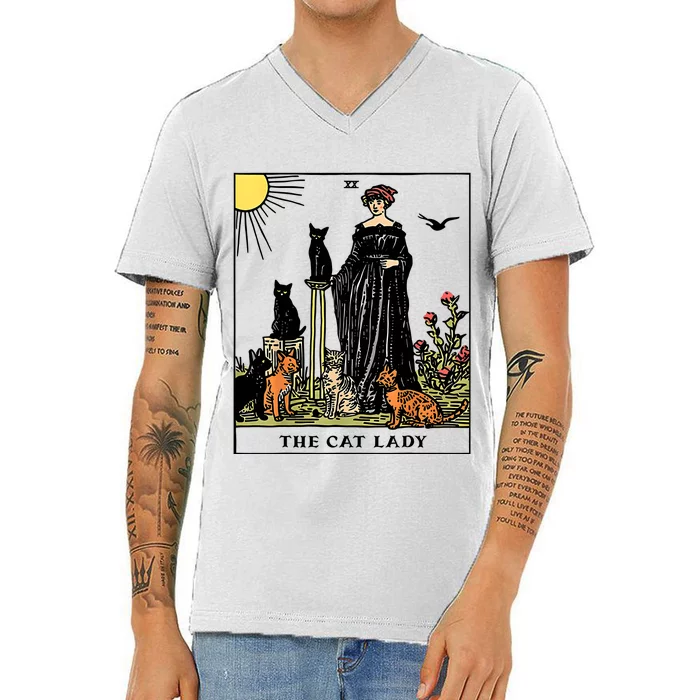 The Cat Lady Tarot Card Vintage Gothic Women Cat Mom V-Neck T-Shirt