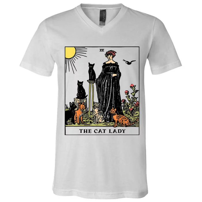 The Cat Lady Tarot Card Vintage Gothic Women Cat Mom V-Neck T-Shirt