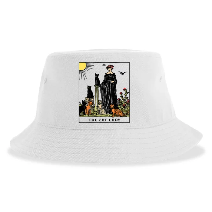 The Cat Lady Tarot Card Vintage Gothic Women Cat Mom Sustainable Bucket Hat