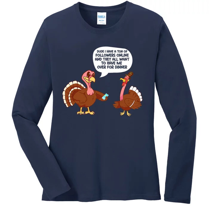 Thanksgiving Cute Lil Turkey Boys Thanksgiving Ladies Long Sleeve Shirt