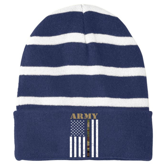 Thin Camo Line United States Army Flag Back Print Front & Back Striped Beanie with Solid Band