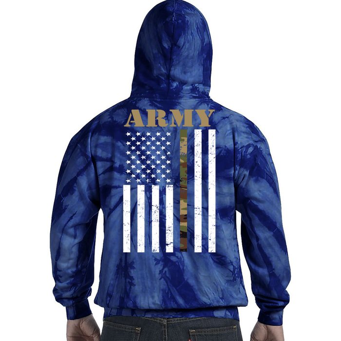 Thin Camo Line United States Army Flag Back Print Back Print Tie Dye Hoodie