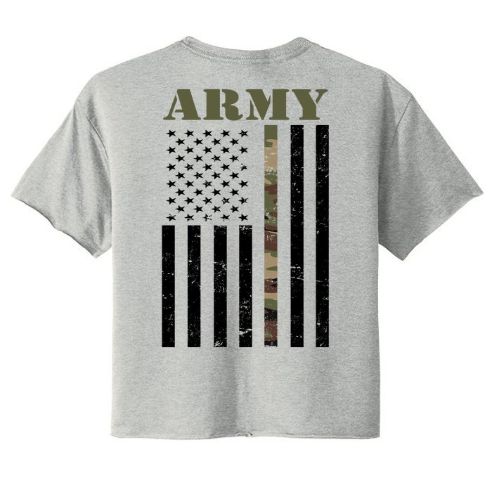 Thin Camo Line United States Army Flag Back Print Front & Back Women's Crop Top Tee