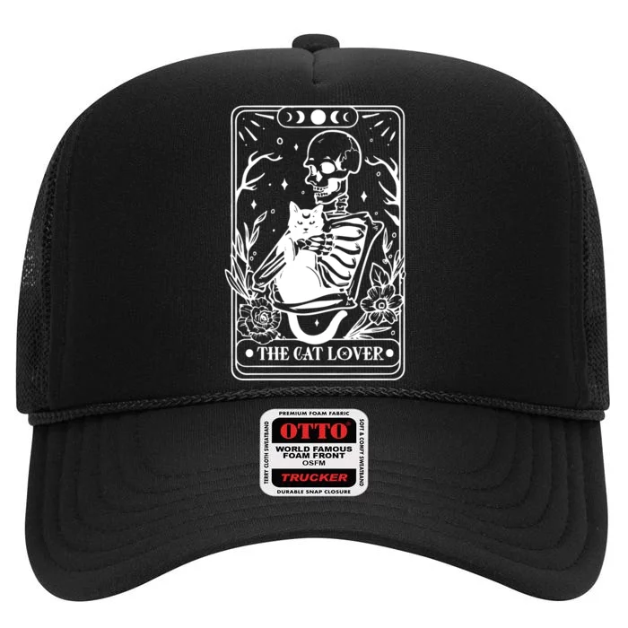 The Cat Lover Tarot Card Black Cat Skeleton Tarot Card High Crown Mesh Trucker Hat