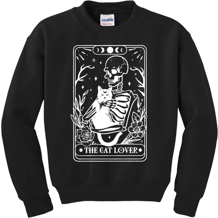 The Cat Lover Tarot Card Black Cat Skeleton Tarot Card Kids Sweatshirt