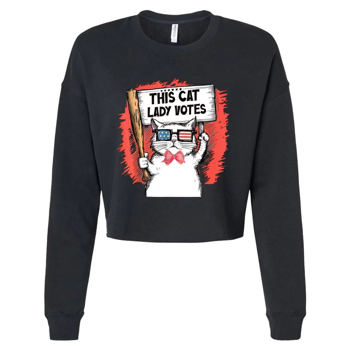 This Cat Lady Votes President Election Vote Cropped Pullover Crew