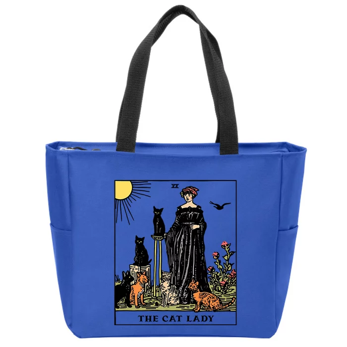 The Cat Lady Tarot Card Vintage Gothic Cat Mom Gift Zip Tote Bag