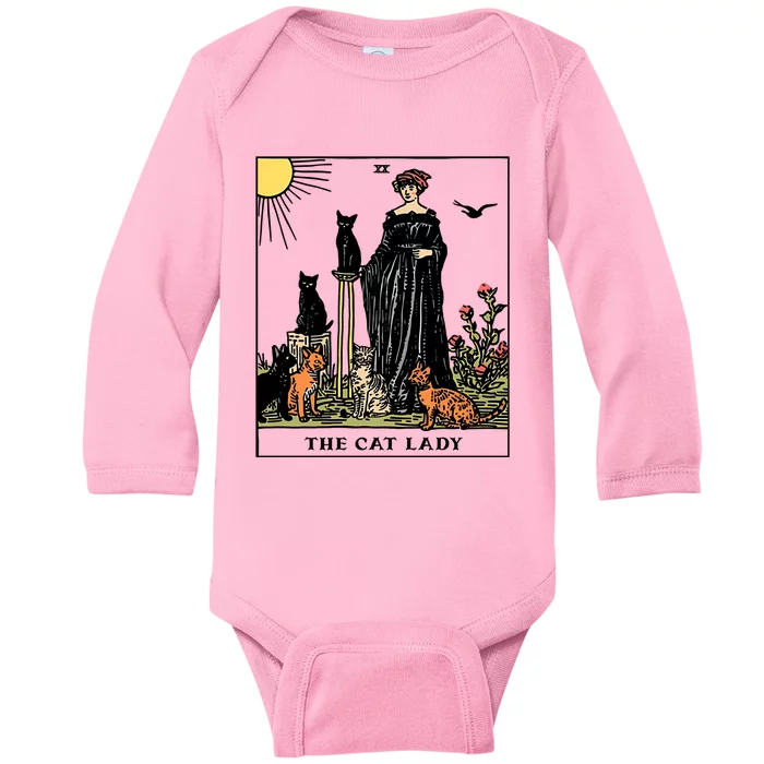 The Cat Lady Tarot Card Vintage Gothic Cat Mom Gift Baby Long Sleeve Bodysuit