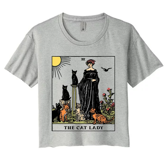 The Cat Lady Tarot Card Vintage Gothic Cat Mom Gift Women's Crop Top Tee