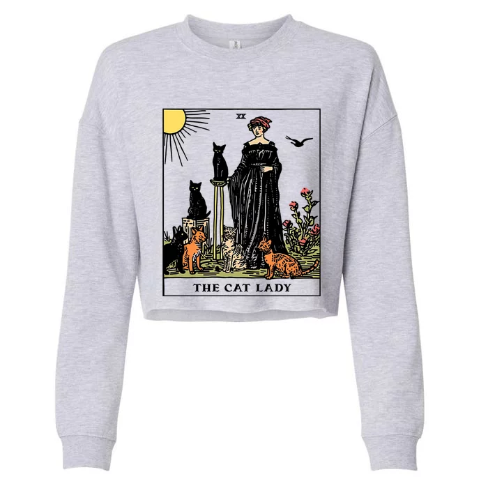 The Cat Lady Tarot Card Vintage Gothic Cat Mom Gift Cropped Pullover Crew