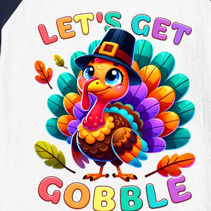 Thanksgiving Colourful Little Turkey Let S Get Gobble Cute Gift Baseball Sleeve Shirt