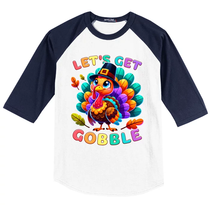 Thanksgiving Colourful Little Turkey Let S Get Gobble Cute Gift Baseball Sleeve Shirt