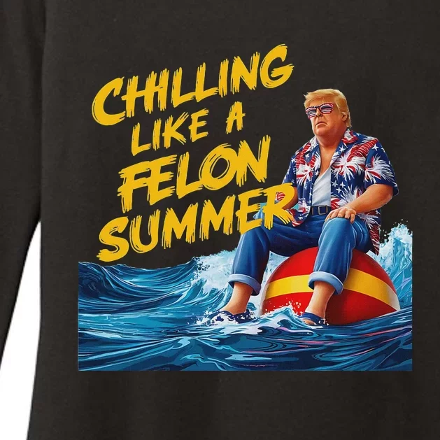 Trump Chilling Like A Felon Summer 2024 Funny Womens CVC Long Sleeve Shirt