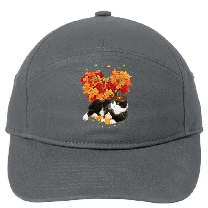 Tuxedo Cat Love Autumn Fall Leaves Happy Thanksgiving 7-Panel Snapback Hat