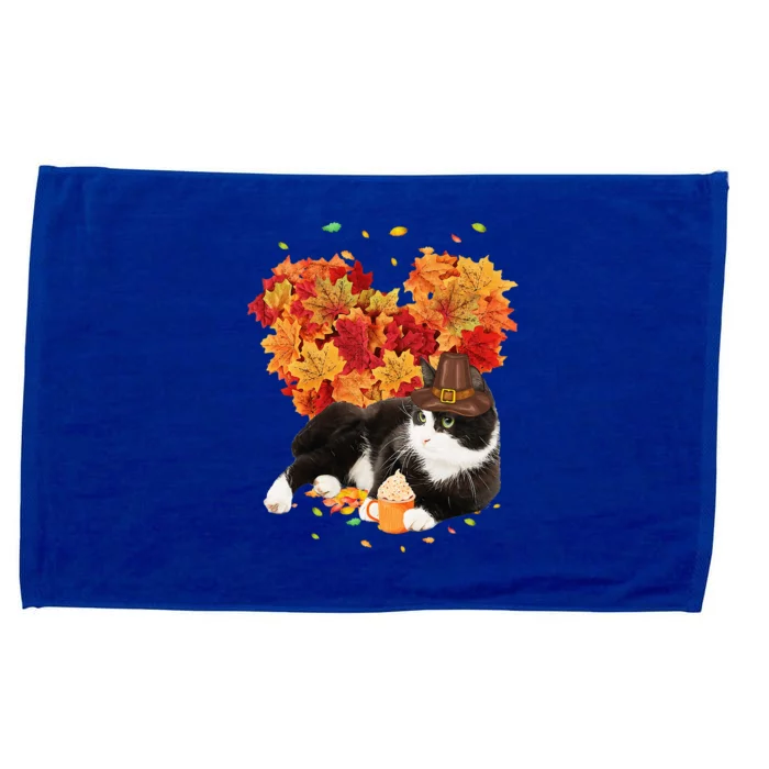 Tuxedo Cat Love Autumn Fall Leaves Happy Thanksgiving Microfiber Hand Towel