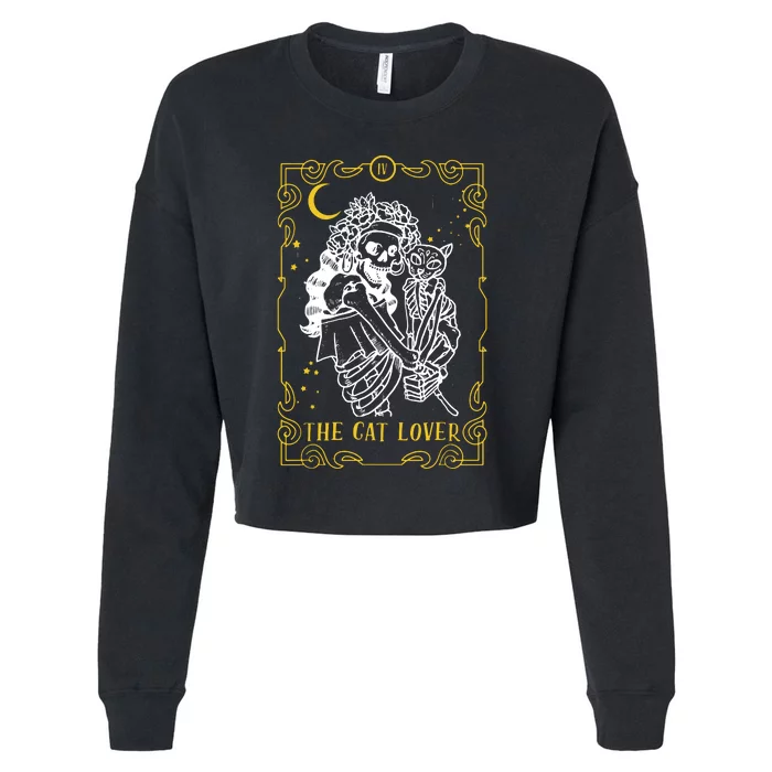 The Cat Lover Vintage Tarot Card Magic Occult Supernatural Cropped Pullover Crew