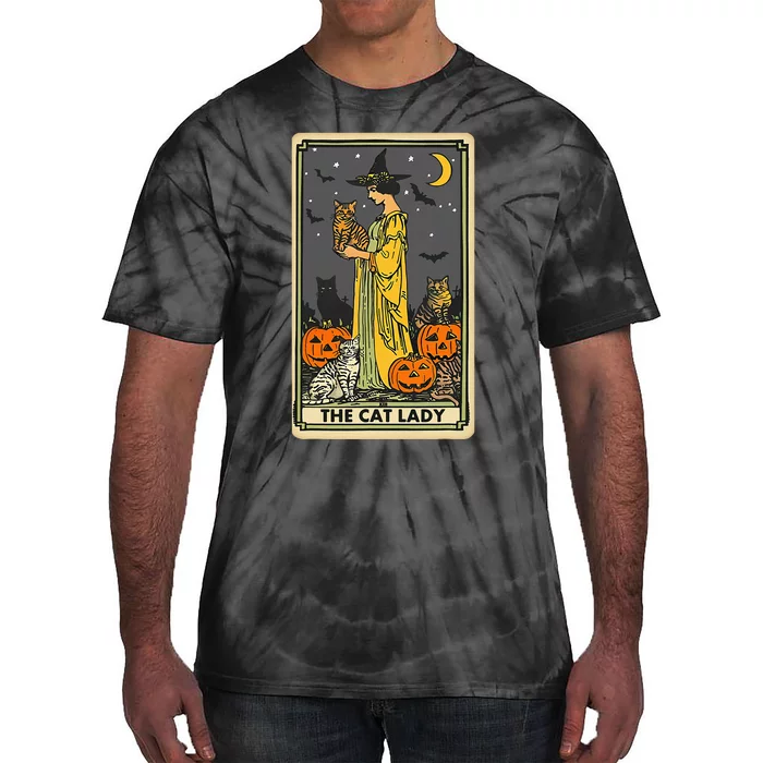 The Cat Lady Tarot Card Vintage Gothic Cat Women Cat Mom Tie-Dye T-Shirt