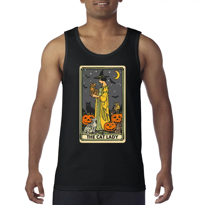 The Cat Lady Tarot Card Vintage Gothic Cat Women Cat Mom Tank Top