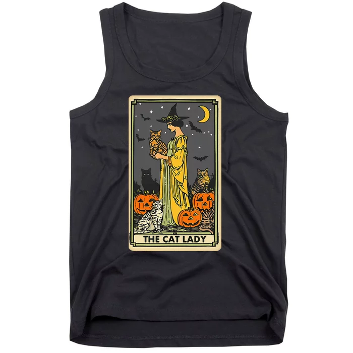 The Cat Lady Tarot Card Vintage Gothic Cat Women Cat Mom Tank Top