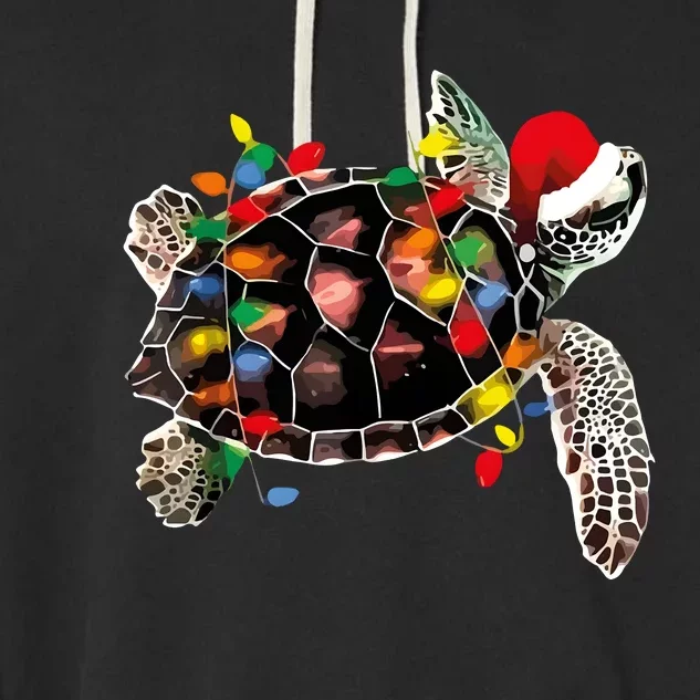 Turtle Christmas Lights Turtle Santa Hat Garment-Dyed Fleece Hoodie