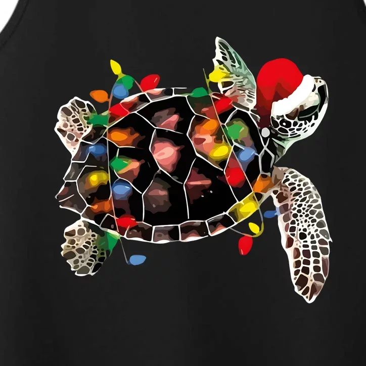 Turtle Christmas Lights Turtle Santa Hat Performance Tank