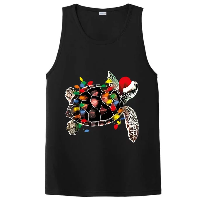 Turtle Christmas Lights Turtle Santa Hat Performance Tank