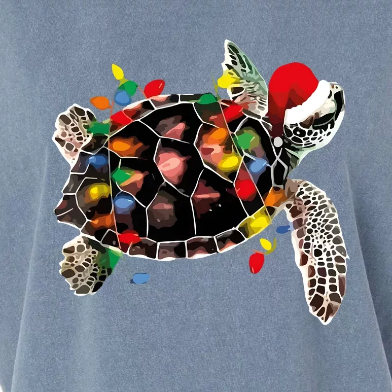 Turtle Christmas Lights Turtle Santa Hat Garment-Dyed Women's Muscle Tee