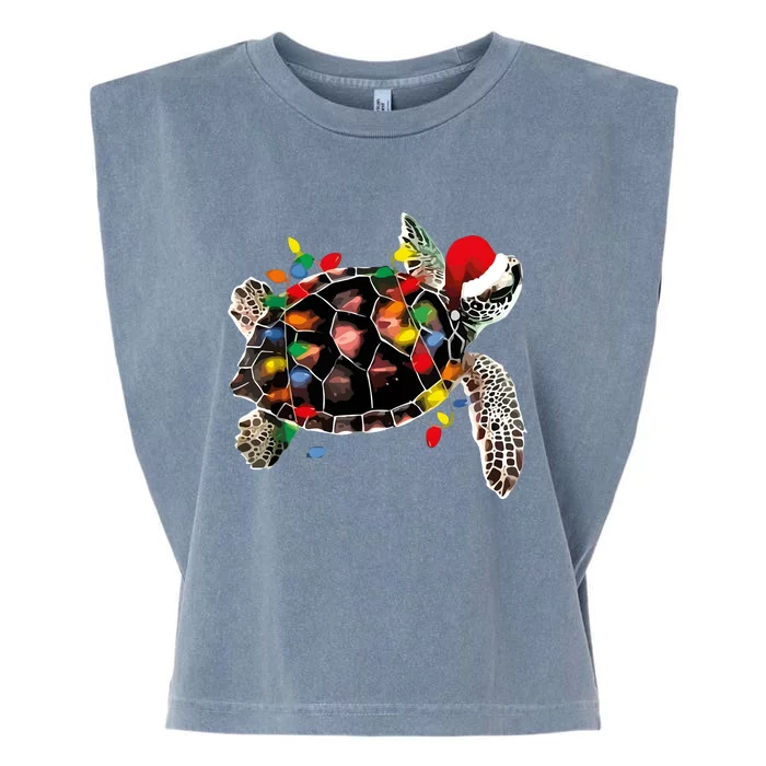 Turtle Christmas Lights Turtle Santa Hat Garment-Dyed Women's Muscle Tee