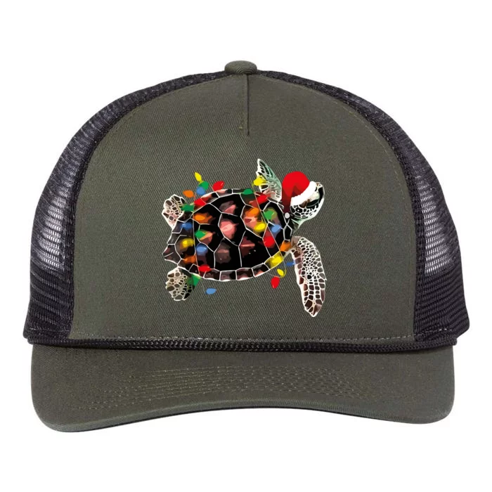 Turtle Christmas Lights Turtle Santa Hat Retro Rope Trucker Hat Cap