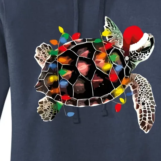 Turtle Christmas Lights Turtle Santa Hat Women's Pullover Hoodie