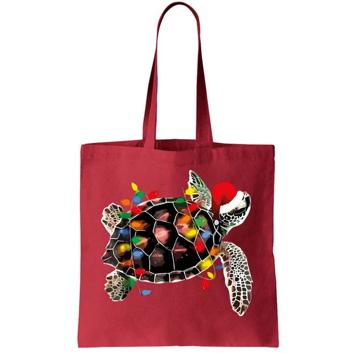 Turtle Christmas Lights Turtle Santa Hat Tote Bag