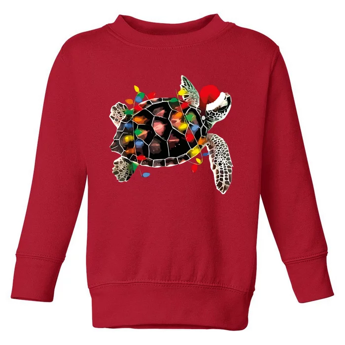 Turtle Christmas Lights Turtle Santa Hat Toddler Sweatshirt