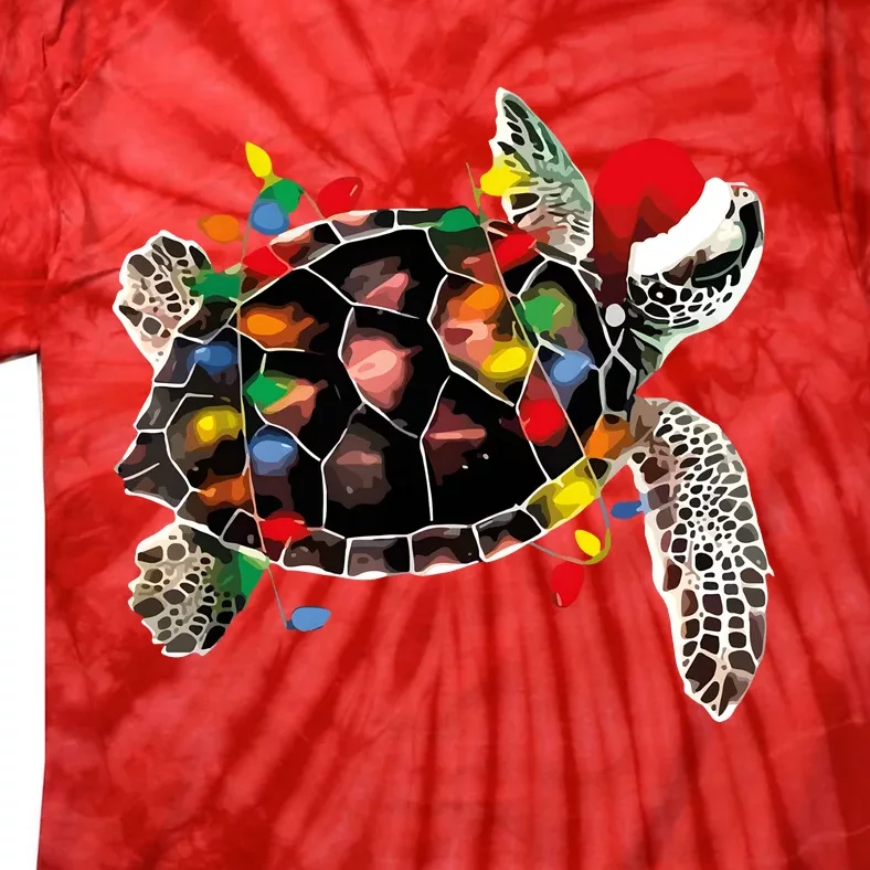 Turtle Christmas Lights Turtle Santa Hat Tie-Dye T-Shirt