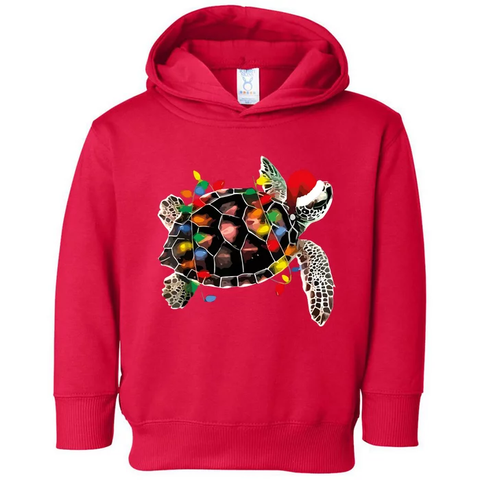 Turtle Christmas Lights Turtle Santa Hat Toddler Hoodie