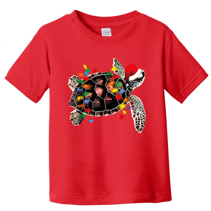 Turtle Christmas Lights Turtle Santa Hat Toddler T-Shirt