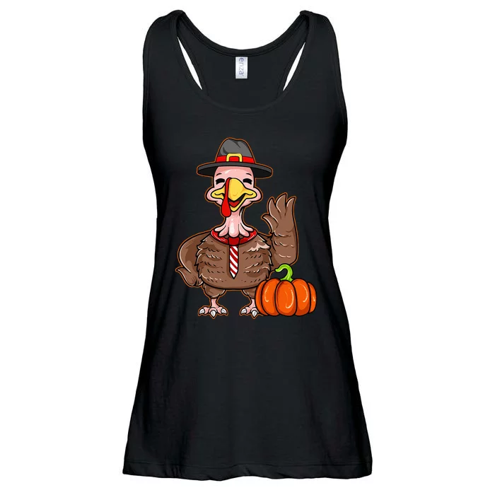 Thanksgiving Cute Little Turkey Pilgrim Pumpkin Fall Funny Ladies Essential Flowy Tank