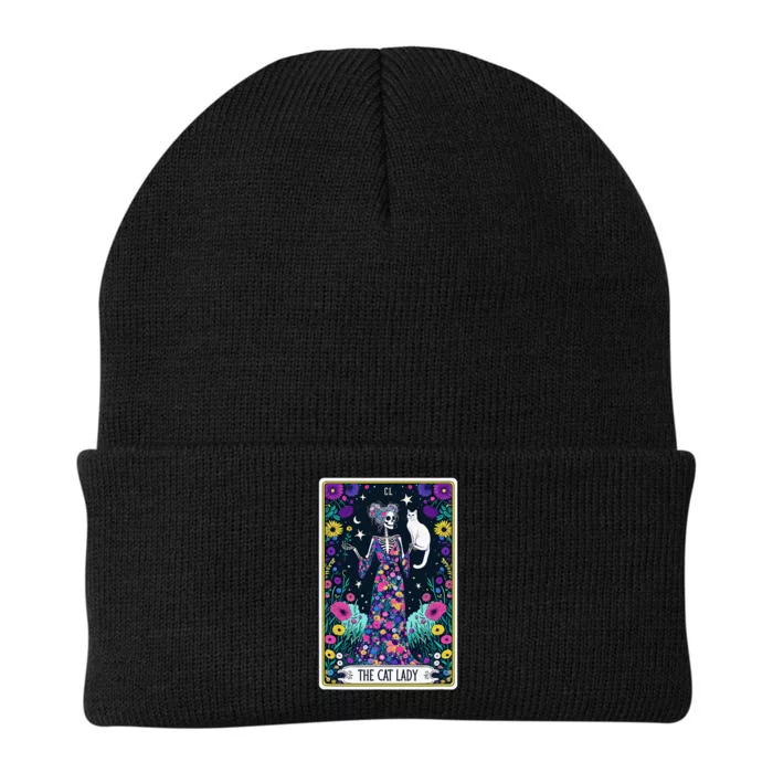 The Cat Lady Tarot Card Halloween Skeleton Skul Occult Magic Knit Cap Winter Beanie