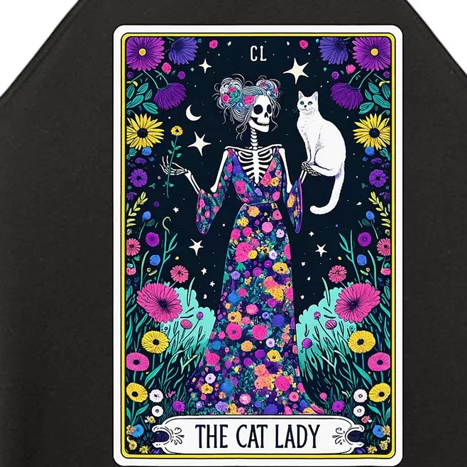 The Cat Lady Tarot Card Halloween Skeleton Skul Occult Magic Women’s Perfect Tri Rocker Tank