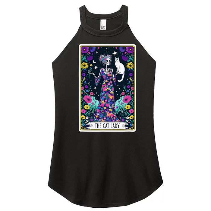 The Cat Lady Tarot Card Halloween Skeleton Skul Occult Magic Women’s Perfect Tri Rocker Tank