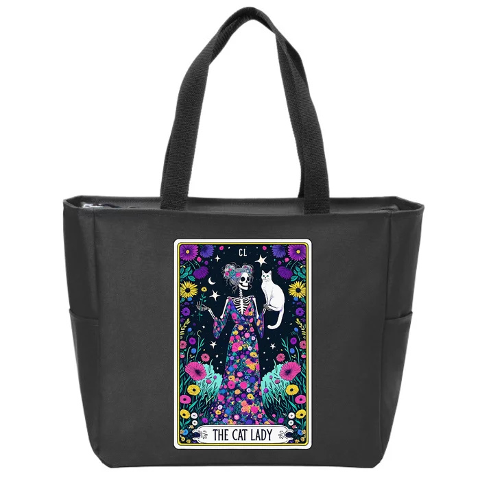 The Cat Lady Tarot Card Halloween Skeleton Skul Occult Magic Zip Tote Bag