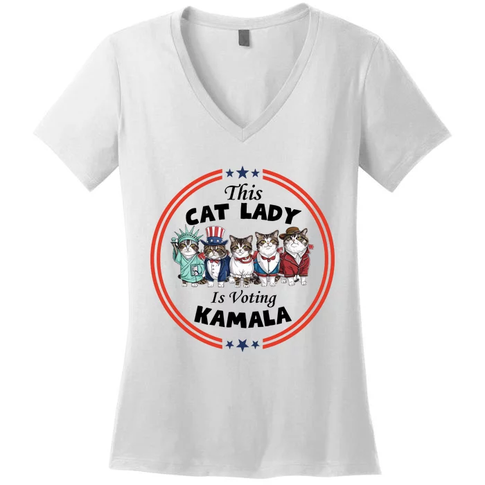 This Cat Lady Voting For Kamala Harris 2024 1st Female President Women's V-Neck T-Shirt