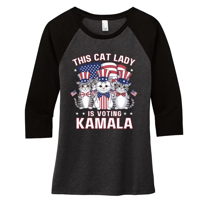 This Cat Lady Voting For Kamala Harris 2024 1st Female President Women's Tri-Blend 3/4-Sleeve Raglan Shirt