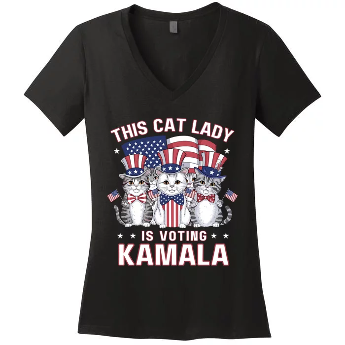 This Cat Lady Voting For Kamala Harris 2024 1st Female President Women's V-Neck T-Shirt