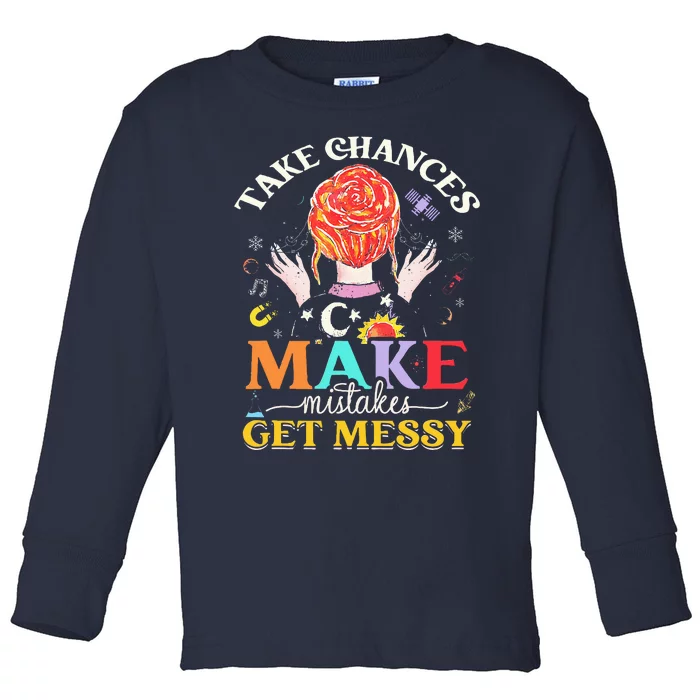 Take chances make mistakes Get Messy Science Teacher Toddler Long Sleeve Shirt